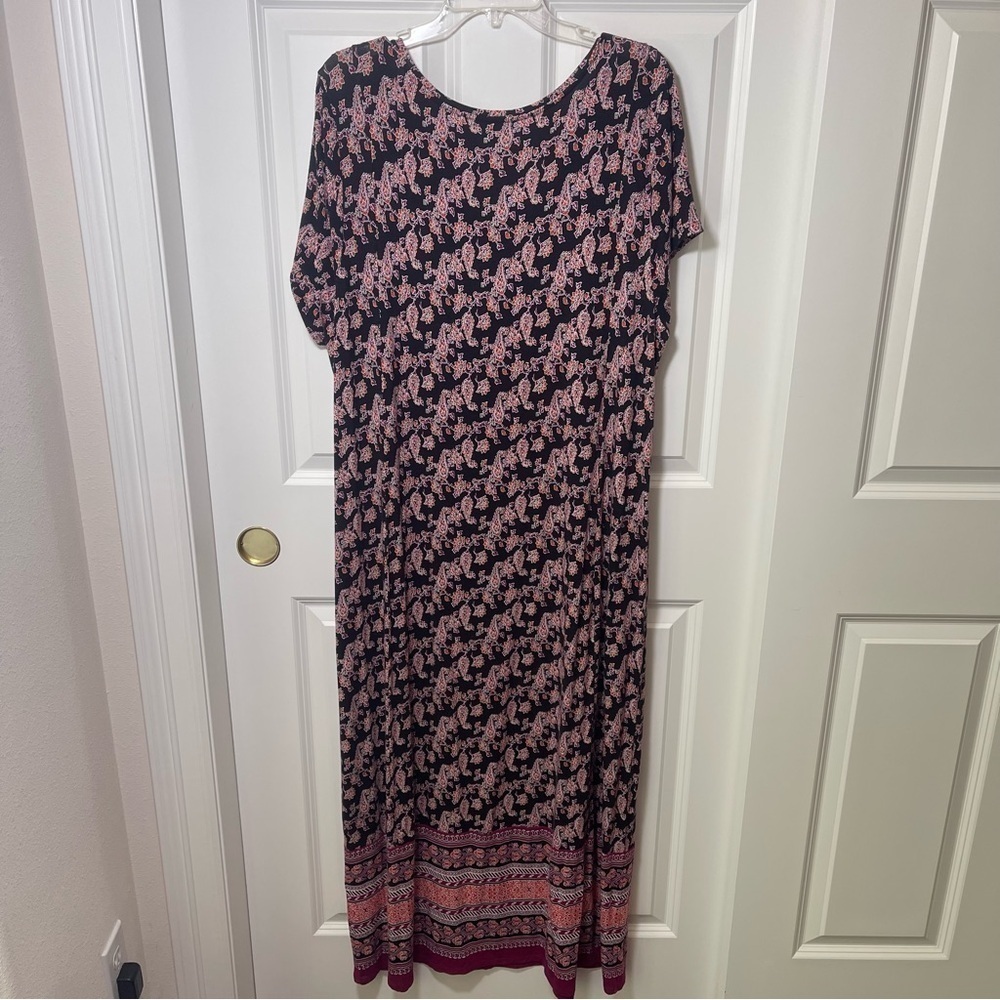 J. Jill Paisley Maxi Dress Pockets Scoop Neck Black Red Purple Orange Large Tall - Picture 9 of 16